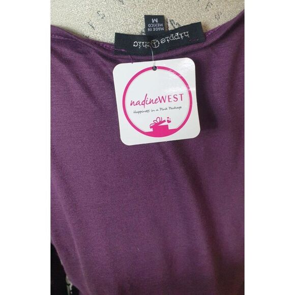 Nadine West Womens Hippie Chic Top M Purple Ruched Side 3/4 Sleeve Boho Y2K NEW - Picture 5 of 8